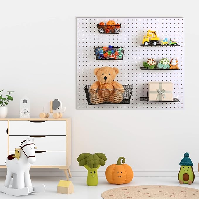 Sieral 6 Pieces Pegboard Baskets Wall Mount Wire Peg Board Baskets 3 Sizes Pegboard Accessories Slatwall Bins Basket Home Gar