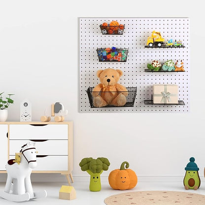 Sieral 6 Pieces Pegboard Baskets Wall Mount Wire Peg Board Baskets 3 Sizes Pegboard Accessories Slatwall Bins Basket Home Gar