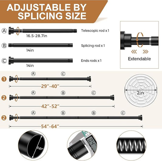 AIZESI Black Spring Tension Curtain Rod No Drilling 30-63Inch 1PCS,Non-Slip Adjustable Tension Rod,Tension Rods For Windows N