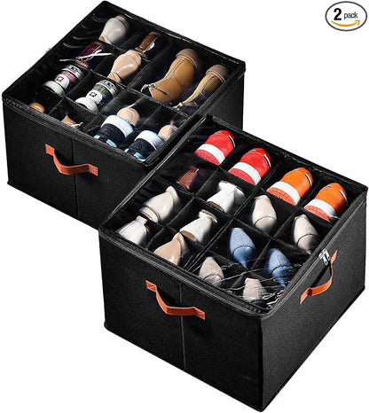 INSTY 2 Pack Shoe Organizer for Closet, Fits up to 32 Pairs, Adjustable Dividers for Shoe Storage, Space-Saving Shoe Bins and