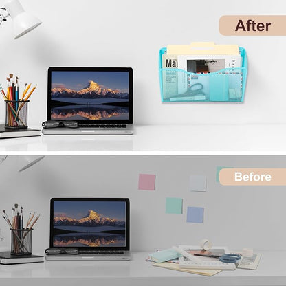 EASEPRES 3 Single Pocket Mesh Hanging File Organizer, Vertical Wall Mounted Magazine File Holder, Mount Basket Mail Paper Doc