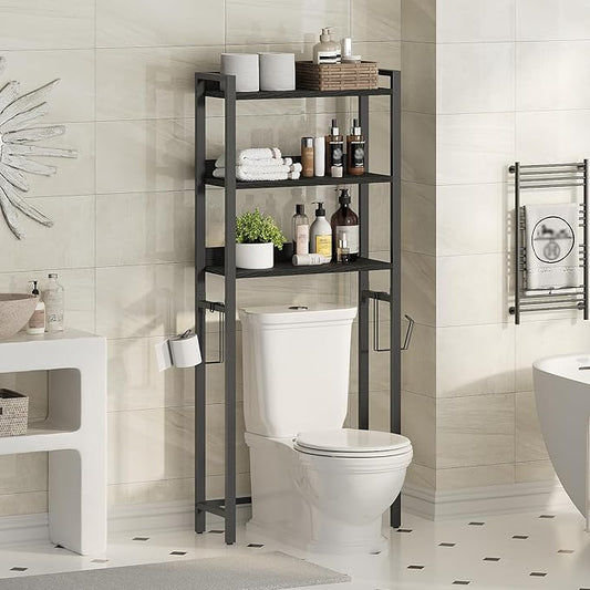 Over The Toilet Storage Rack, 3 Tier Bathroom Organizer Over Toilet, Freestanding Space Saver Toilet Stand with 2 Hooks, Bath