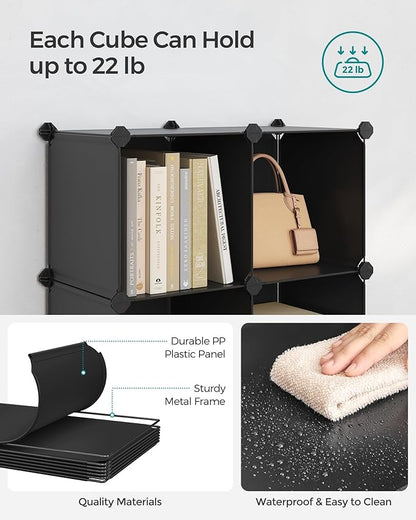 SONGMICS 6 Cube Storage Organizer, Modular Bookshelf, DIY Closet Organizers and Storage, Plastic Stackable Shelves, 11.8 x 11