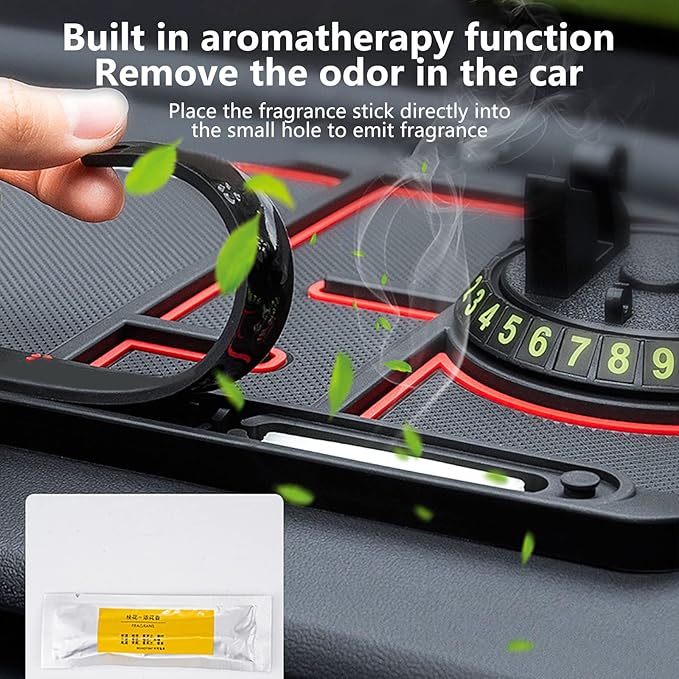 Non-Slip Phone Pad for 4-in-1 Car, 2023 New Cool Glow in The Dark Car Dashboard Phone Mat with Temporary Car Parking Card Num