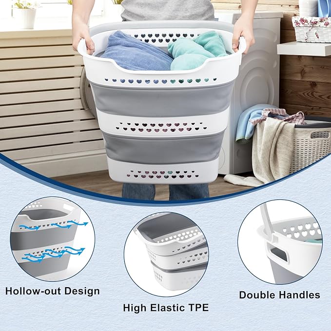 Collapsible Laundry Basket Foldable Pop-Up Laundry Hamper with Comfort Handles Portable Plastic Laundry Storage Basket Organi