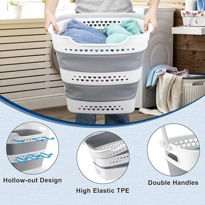 Collapsible Laundry Basket Foldable Pop-Up Laundry Hamper with Comfort Handles Portable Plastic Laundry Storage Basket Organi