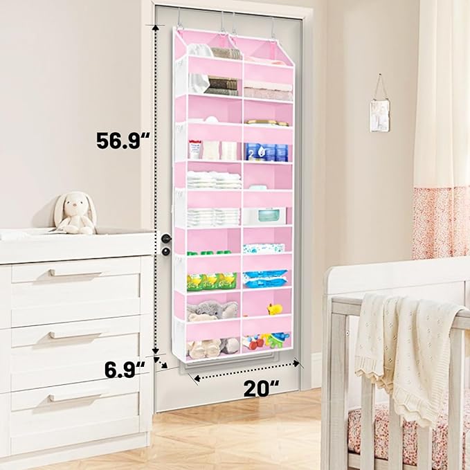Ofiray-home Pink Over The Door Organizer 5 Tiers, Extra Large Behind Door Storage of 10 Compartments, 50 lbs Weight Capacity 