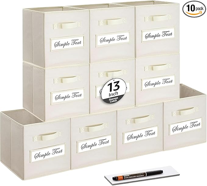 artsdi 13x13x13 storage cube bins (Set of 10) Fabric storage cubes with 10 Labels Window Cards & a Pen, storage cubes 13x13, 