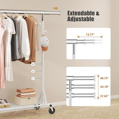 Gewudraw Heavy Duty Clothes Rack, 530 lbs Load Capacity Metal Garment Rack on Wheels - Collapsible Adjustable Portable Storag