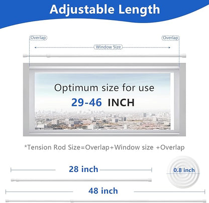 Goowin Tension Curtain Rod 28 to 48 Inch, 5/8" Diameter No Drilling Small Tension Rod, Expandable Spring Loaded Curtain Rods,
