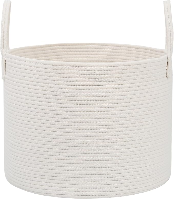 JMvicyroam 65L Extra Large Blanket Basket for Living Room - Woven Cotton Rope Laundry Hamper with Reinforced Handles - Storag