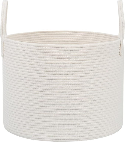 JMvicyroam 65L Extra Large Blanket Basket for Living Room - Woven Cotton Rope Laundry Hamper with Reinforced Handles - Storag
