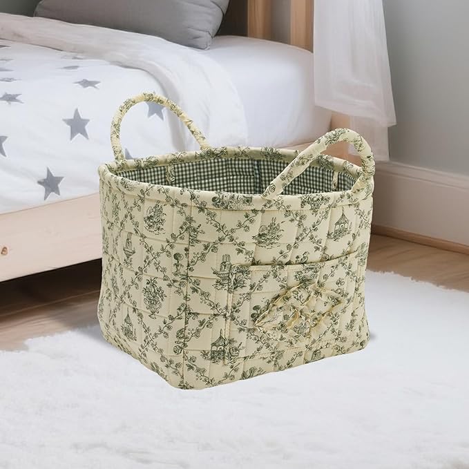 Boho Fabric Storage Basket, Large Capacity Laundry Basket, 12.2'' x 10.23'' x 10.23'' Collapsible Laundry Hamper with Easy Ca