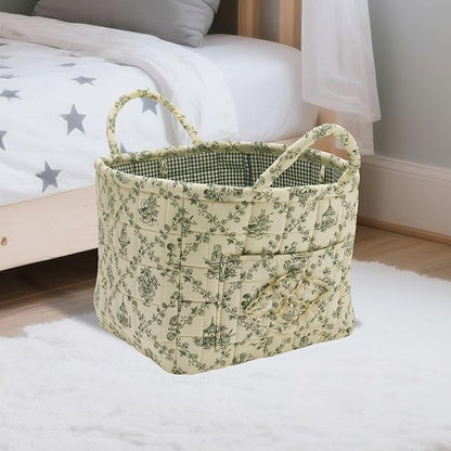 Boho Fabric Storage Basket, Large Capacity Laundry Basket, 12.2'' x 10.23'' x 10.23'' Collapsible Laundry Hamper with Easy Ca