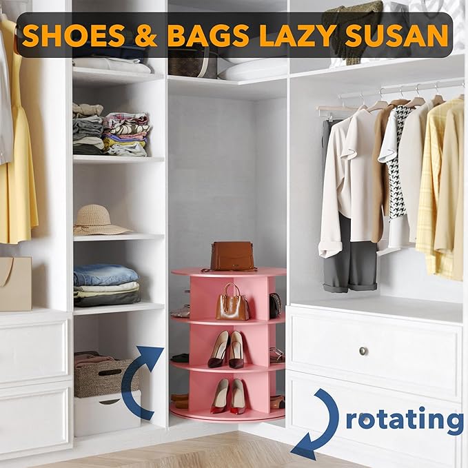SpaceAid 3 Tier Rotating Shoe Rack Tower, Spinning Shoe Display Lazy Susan, Revolving 360 Shoe Rack Storage Round Carousel, V