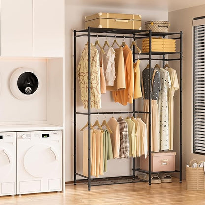 Neprock Portable Closets for Hanging Clothes, Freestanding Clothing Rack with 3 Hang Rods & 5 Shelves, Metal Wardrobe Garment