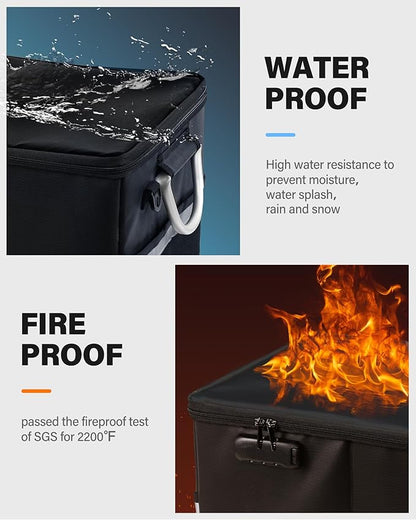 Fireproof Document Box, File Organizer for Hanging File Folders, Portable File Boxes with Handle, Fire Proof Safe for Home Do