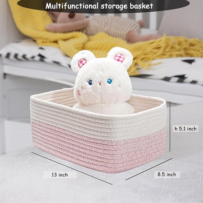 COMFY-HOMI 13" x 8.5" x 5.1" Storage Baskets for Organizing | Cotton Rope Woven Basket | Toy Storage Bin Box | Basket for She