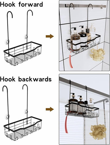 Slizy Hanging Shower Rack, Black Bathroom Storage Rack, Bathroom Door Organizer, Hanging Shower Basket, Shampoo Holder, No Dr