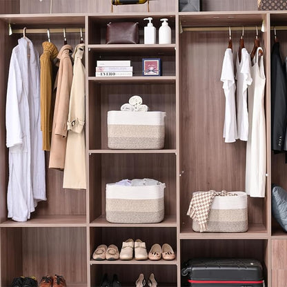 ICERZCZ Storage Baskets for Organizing Shelves, Woven Cotton Rope Bins for Baby Nursery Organization, Book Toy Towel Organize