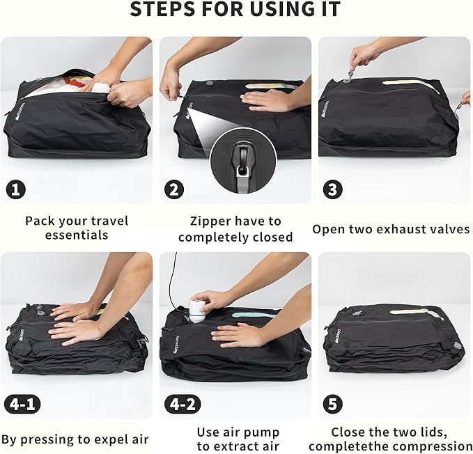 Vacuum Bag for Travel, Professional IPX8 Waterproof Reusable Vacuum Compression Bags for Travel Suitcases, Durable Space Save