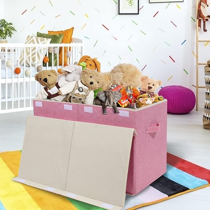popoly Large Toy Box Chest Storage with Flip-Top Lid, Collapsible Kids Toy Storage Bin Boxes Container for Boys, Girls, Nurse