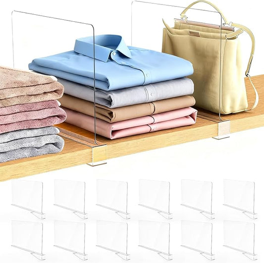 12 Pack Closet Shelf Dividers Organizer Purse Clothes Organization Acrylic Clear Tall Divider Separators for Wood Wire Thick 