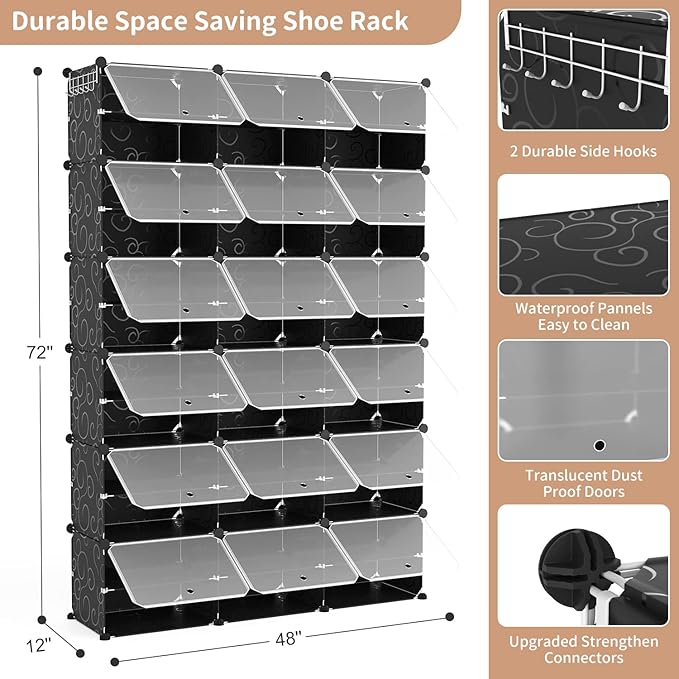 ROJASOP Portable Shoe Rack Organizer, 72 Pairs Covered Shoe Rack Shoe Organizer for Closet Entryway 12-Tier Shoe Storage Cabi