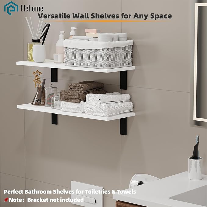 Floating Shelf Board for Wall 5/8" – No Brackets – 24" L x 10" W x 0.6" T White Melamine Wood Floating Shelves for Bathroom, 