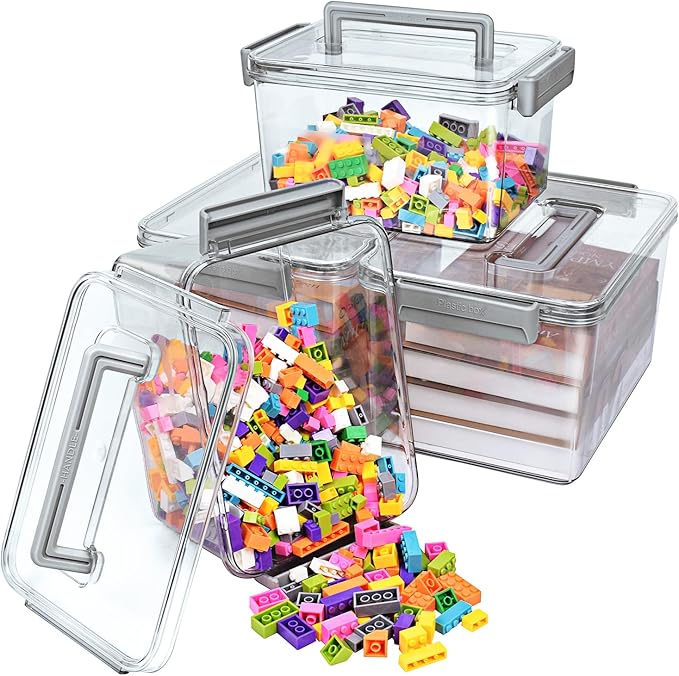 Plastic Storage Containers And Organization Bins Box Stackable with Lid and Secure Latching Buckles, Clear Clip Box For Kitch