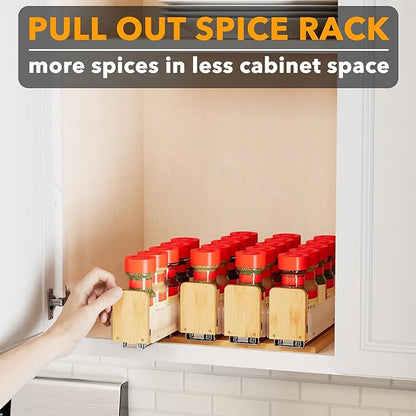 SpaceAid Bamboo Pull Out Spice Rack Organizer for Cabinet, Heavy Duty Slide Out Seasoning Kitchen Pantry Sliding Vertical Org