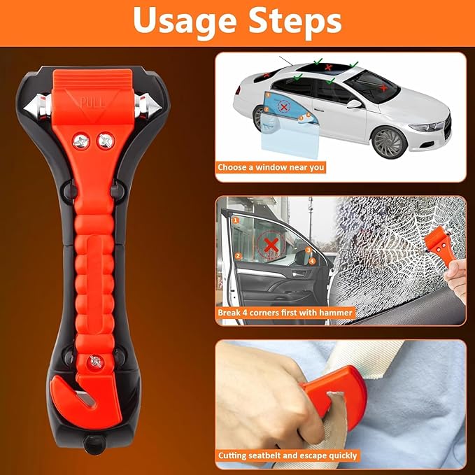 BFXM Car Window Breaker Hammer and Seat Belt Cutter 2-in-1, Emergency Escape Tool, Safety Glass Breaker, Automotive Safety Es