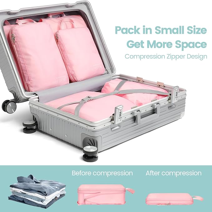 Cambond Compression Packing Cubes for Travel - Lightweight Expandable Travel Bags Luggage Organizers Travel Essentials Compre