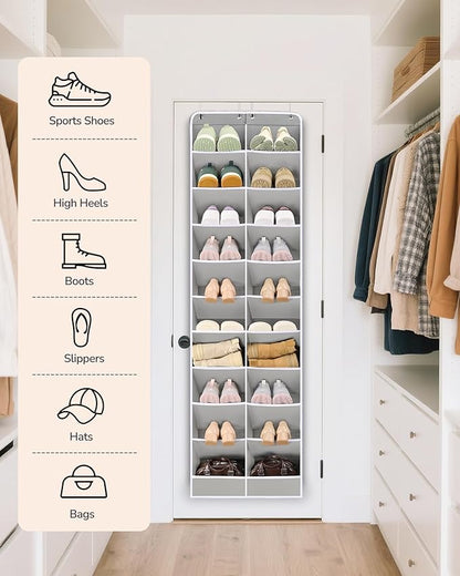 ULG Over The Door Shoe Organizer for Closet Fit 24-32 Pairs with Large Deep Pockets, Narrow Shoe Rack for Door Hanging Boots 