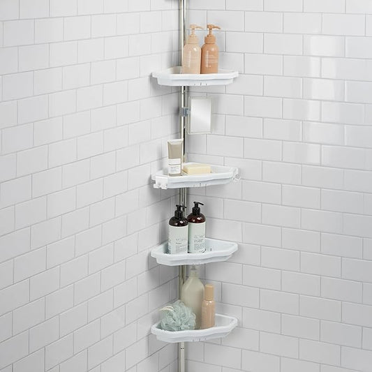 Bath Bliss Aluminum Corner Shower Organizer | 4 Tier | Holds Large Bottles | Expands 4Ft to 8Ft | Self Draining | Ant-fog Mir