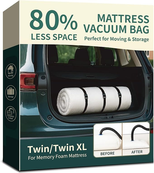 Memory Foam Mattress Vacuum Bag for Moving and Storage – Heavy Duty Compression Bag with Straps, Vacuum Bag for Memory Foam M