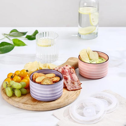 Selamica Ceramic Bowls with Lids, 8 OZ Small Serving Bowls with Lids for Food Storage, Prep, Picnic, Lunch, Microwave Dishwasher Safe, Set of 4, Gradient Color