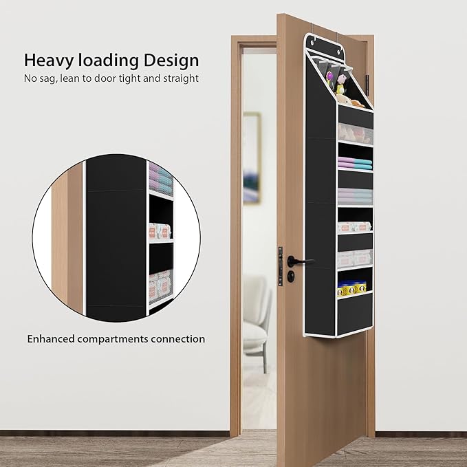 Univivi 5-Shelf Fabric Door Storage Over Door Hanging Organizer with 4 Large Pockets and 3 Small PVC Pockets Nursery Closet C