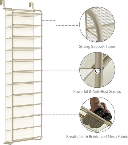 Whitmor 36 Pair Over The Door Shoe Organizer, 12 Tier Hanging Shoe Organizer, Heavy Duty Metal & Mesh Shoe Holder, Hanging Sh