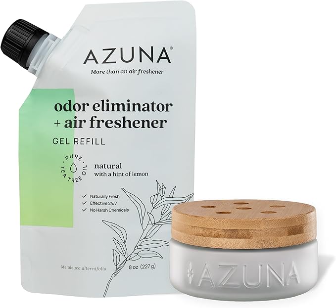 Azuna Air Freshener & Odor Eliminator for Strong Odor | 1 Room Kit Includes (1) Empty Luxe Glass Jar & 8oz Refill with Tea Tr