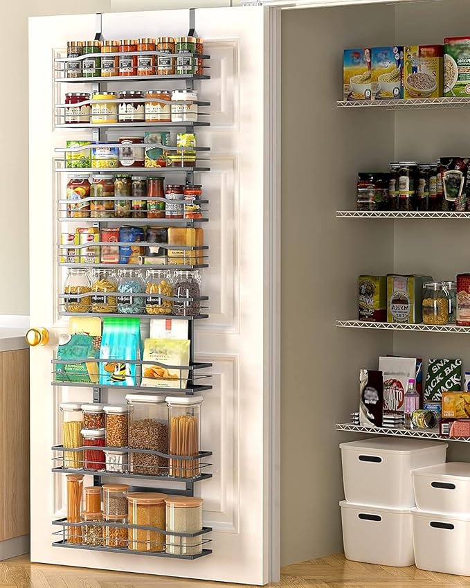 Moforoco 9-Tier Over The Door Pantry Organizer, Pantry Organization and Storage, Black Hanging Basket Wall Spice Rack Seasoni