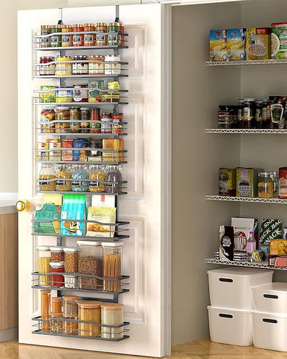 Moforoco 9-Tier Over The Door Pantry Organizer, Pantry Organization and Storage, Black Hanging Basket Wall Spice Rack Seasoni