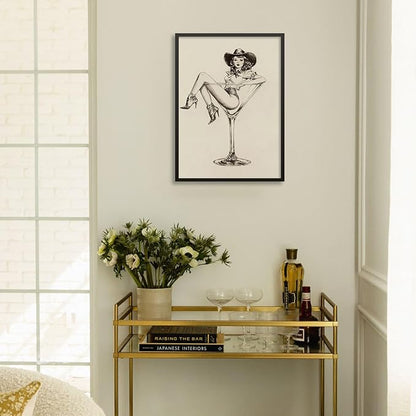Vintage Western Black Framed Wall Art Coquette Cowgirl Martini Posters Prints 20x30 in Retro Bar Cart Cocktail Artwork Aesthe