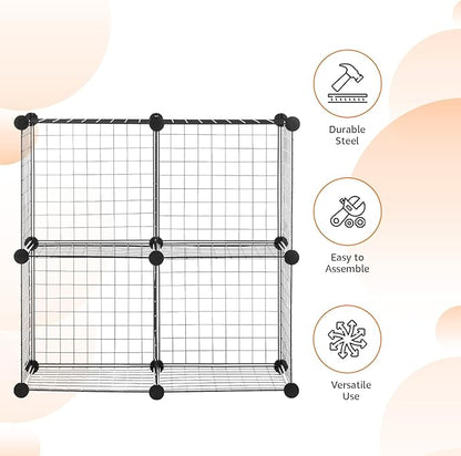 Amazon Basics 4 Cube Wire Grid Storage Organizer, Closet Organizer and Shelves, Stackable, Space-Saving, Easy to Assemble, 14