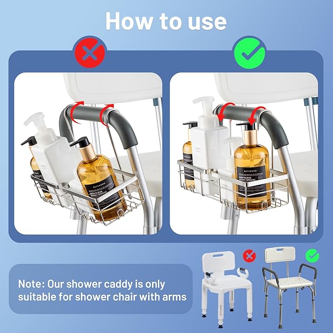 YUOROS Shower Caddy Hanging, 304 Stainless Steel Shower Organizer Rack for Shower Chair Bench for Elderly Seniors Disabled Ha