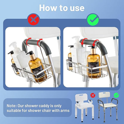 YUOROS Shower Caddy Hanging, 304 Stainless Steel Shower Organizer Rack for Shower Chair Bench for Elderly Seniors Disabled Ha