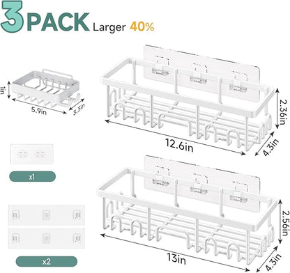 Veken Shower Caddy 3-Pack, Advanced Rustproof Design, No Drilling Adhesive Shelves, Rack with Soap Holder, Large Capacity Bat