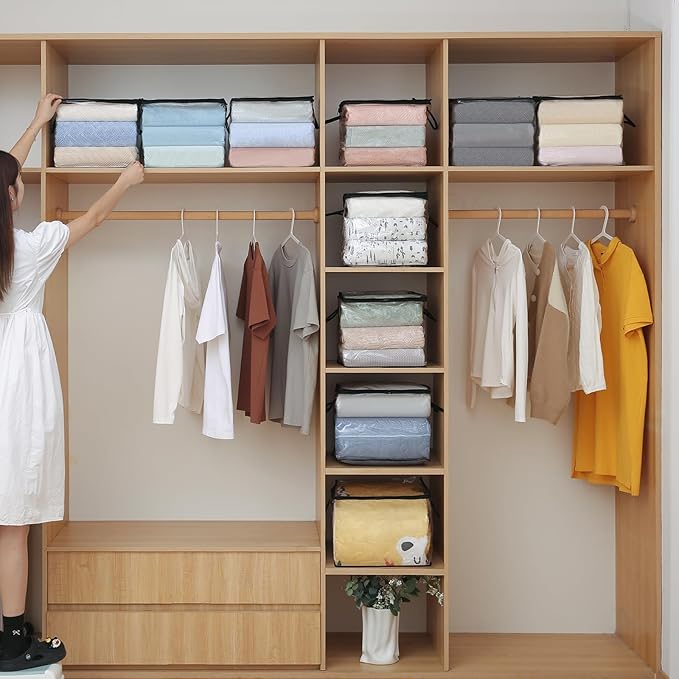 10 PCS Clear Zippered Storage Bags with Handles,Sweater Storage with Two-Way Zipper,Foldable Closet Organizer Bed Sheet Organ