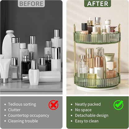 360° Rotating Makeup Organizer, Large Capacity Skincare Organizer, 2 Tier Cosmetic Skin Care Perfume Dresser Organizer, Fits 