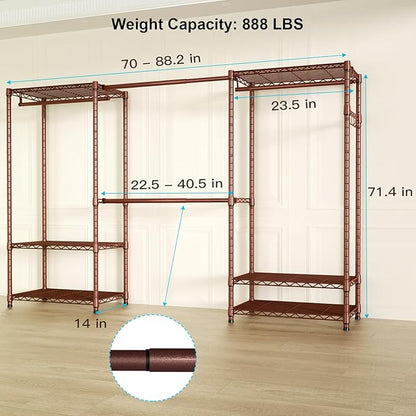 Ulif E1 Heavy Duty Closet Garment Rack, 6 Tiers Adjustable Metal Freestanding Expandable Clothing Storage with 4 Hanger Rods,